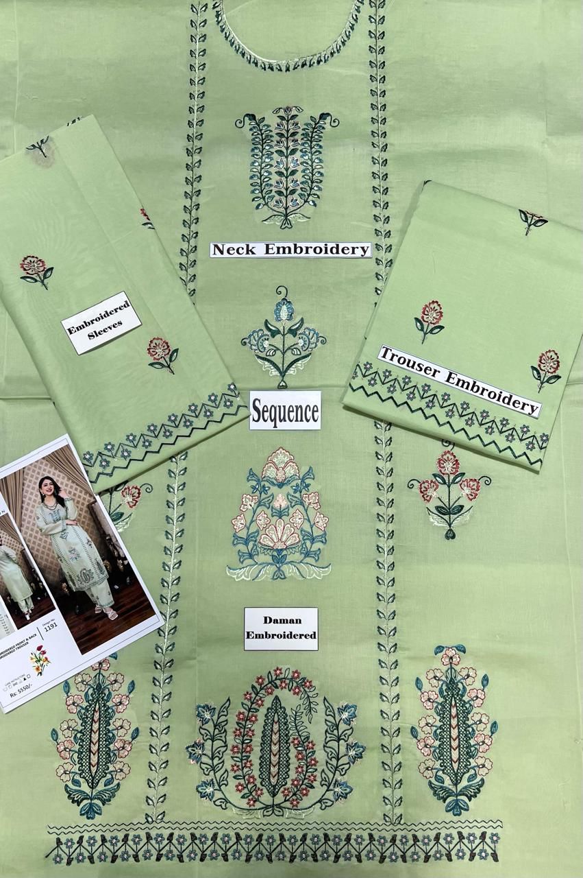 SAYA Original Premium 2 Piece Embroidered Lawn Suit – Light Parrot Green | Summer Collection 2026