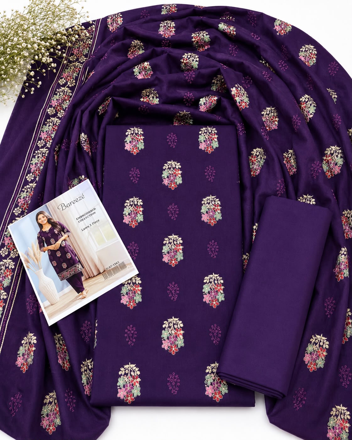 💜 Bareeze Embroidered Lawn 2 Piece – Purple