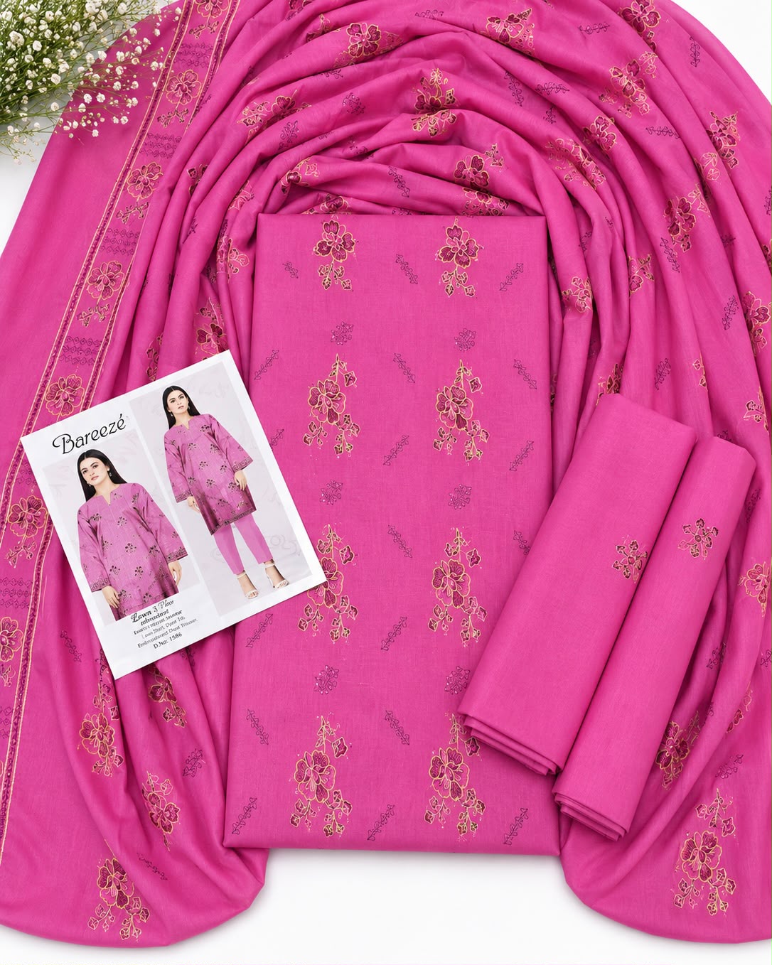 💗 Bareezé Embroidered Lawn 2 Piece – Tea Pink