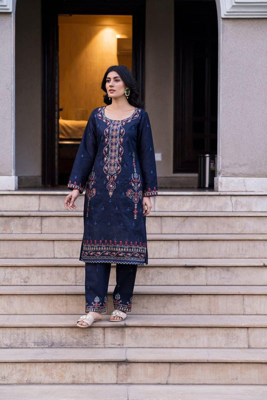 SAYA Original Premium 2 Piece Embroidered Lawn Suit – Navy Blue | Summer Collection 2026