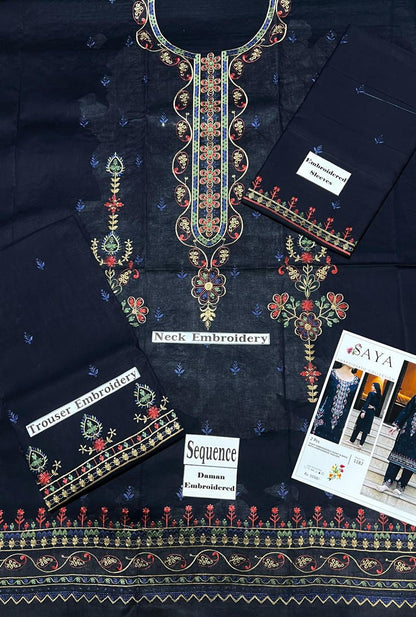 SAYA Original Premium 2 Piece Embroidered Lawn Suit – Navy Blue | Summer Collection 2026
