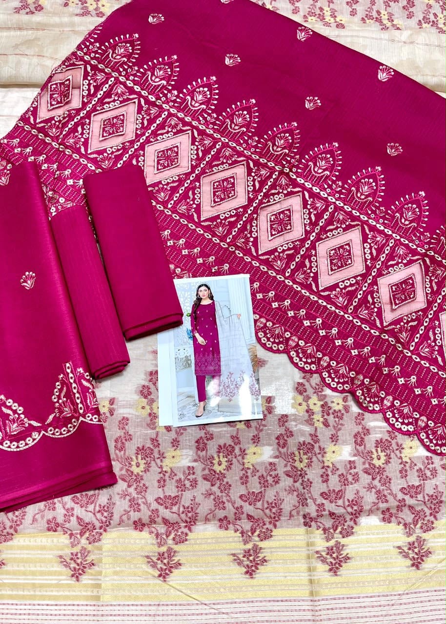 💗 Zauq 3 Piece Embroidered Suit Tea Pink
