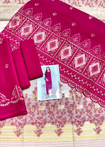 💗 Zauq 3 Piece Embroidered Suit Tea Pink