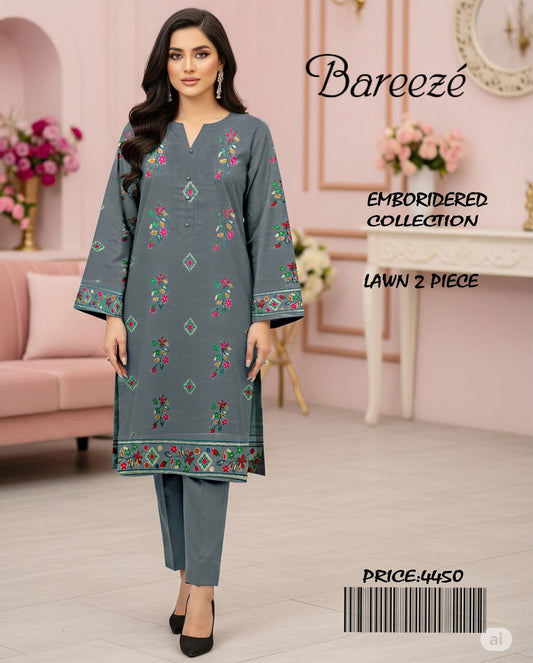 🩶 Bareeze Embroidered Lawn 2 Piece – Grey