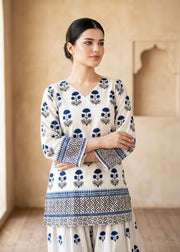 🌿💙 Blue Floral Block Print Kurta & Palazzo Co-Ord Set 💙🌿