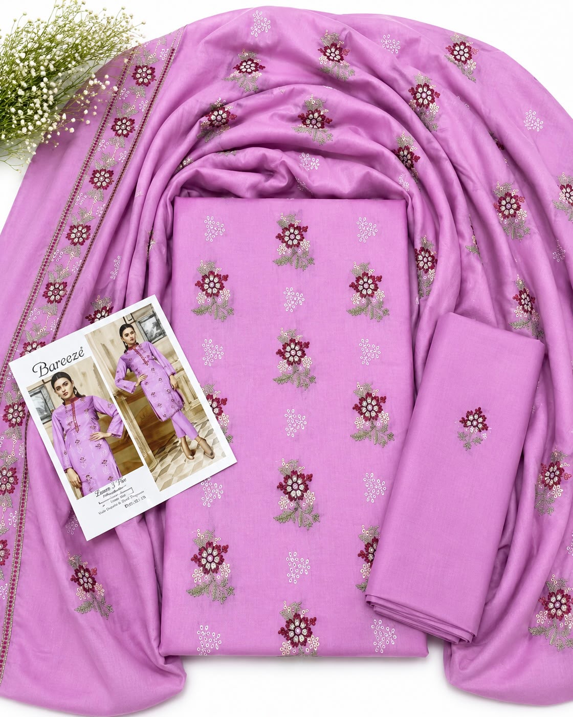 💜 Bareezé Embroidered Lawn 2 Piece – Lavender Purple