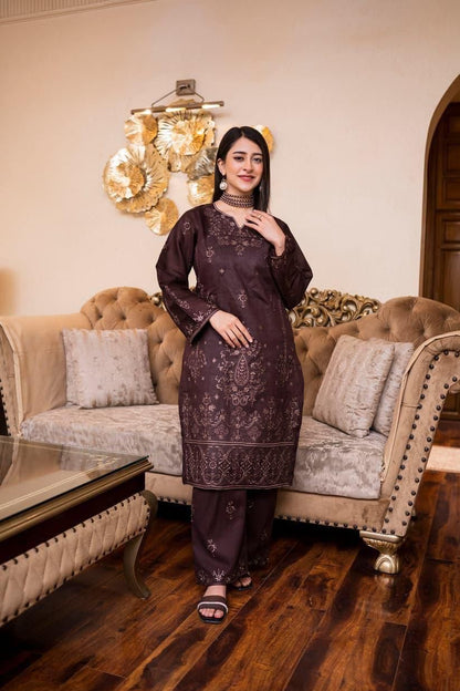 SAYA Original Premium 2 Piece Embroidered Lawn Suit – Chocolate Brown | Summer Collection 2026