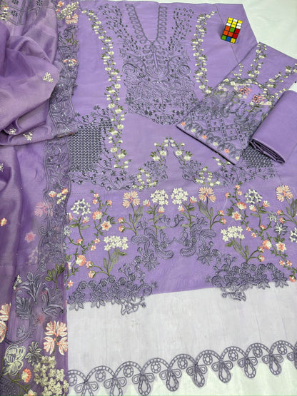 💜 Luxury Embroidered 3-Piece Airjet Lawn Suit