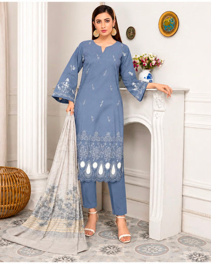 🩶 Zauq Luxury 3 Piece Embroidered Suit – Brosha Dupatta | Unstitched