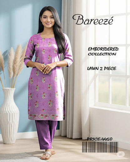 💜 Bareezé Embroidered Lawn 2 Piece – Lavender Purple