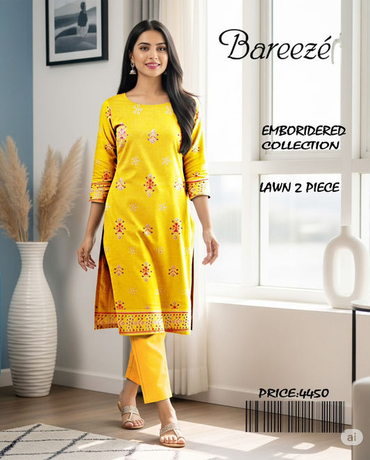 Bareeze Embroidered Lawn 2 Piece – Yellow