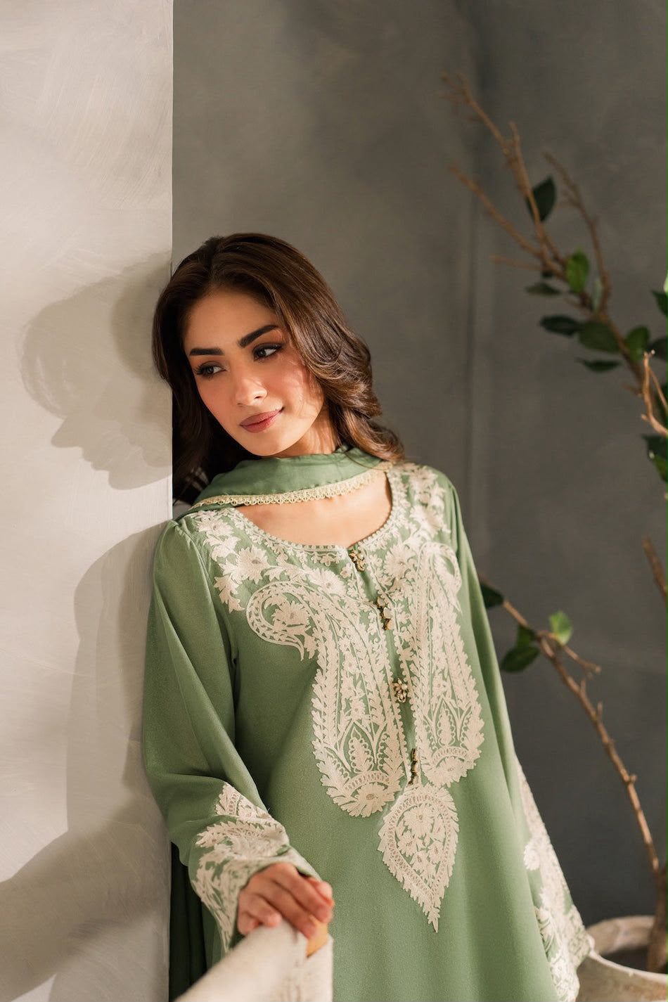 💚 Luxury Sage Green Embroidered 3-Piece Airjet Lawn Suit