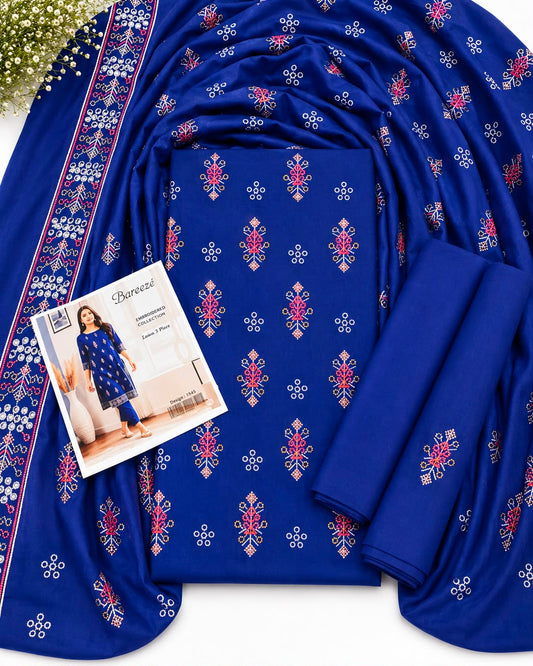 💙 Bareezé Embroidered Collection – Royal Blue Lawn 2 Piece Suit