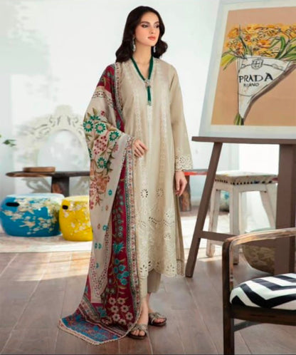 🤍 Luxury Beige Embroidered 3-Piece Lawn Suit