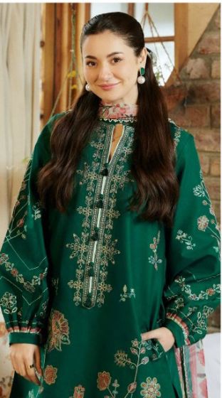 💚 Luxury Emerald Green Embroidered 3-Piece Lawn Suit