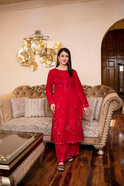 SAYA Original Premium 2 Piece Embroidered Lawn Suit – Mehroon | Summer Collection 2026