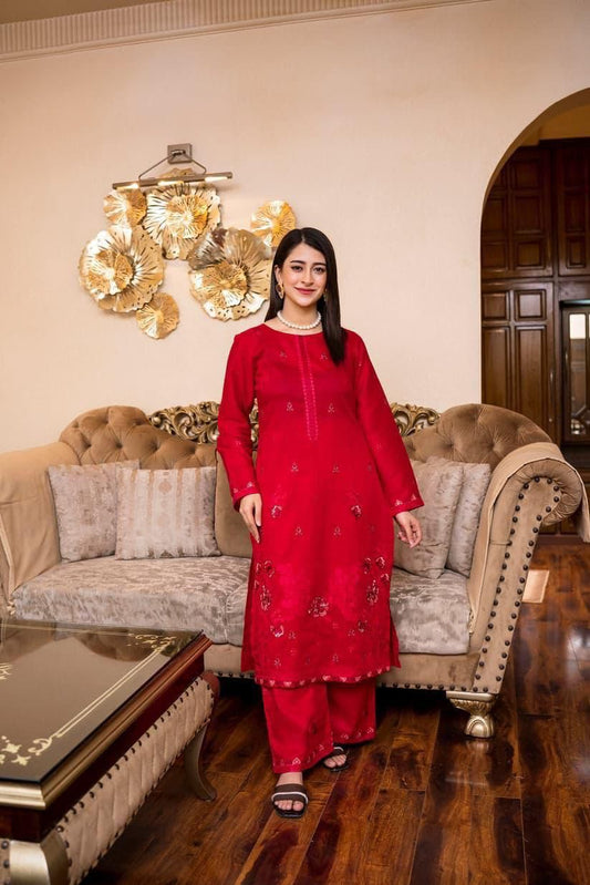 SAYA Original Premium 2 Piece Embroidered Lawn Suit – Mehroon | Summer Collection 2026