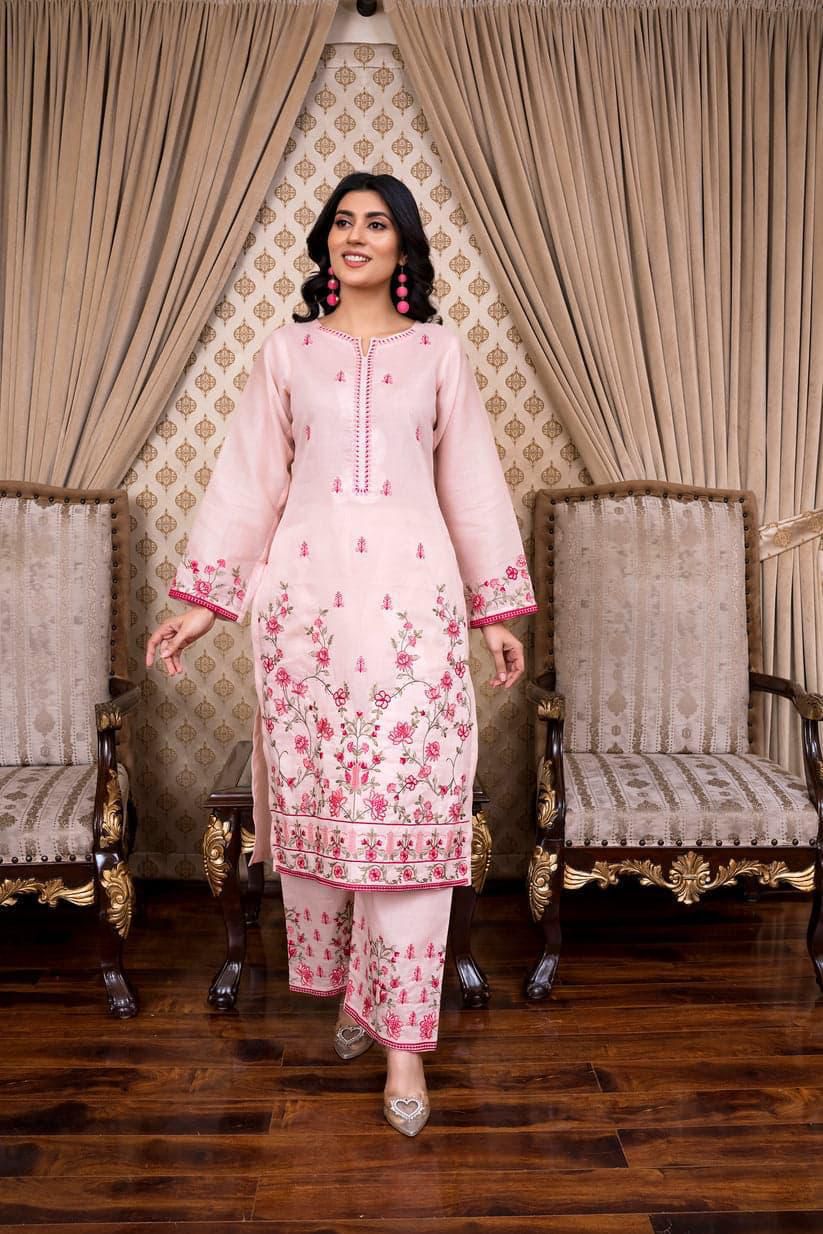 SAYA Original Premium 2 Piece Embroidered Lawn Suit – Blush Pink | Summer Collection 2026
