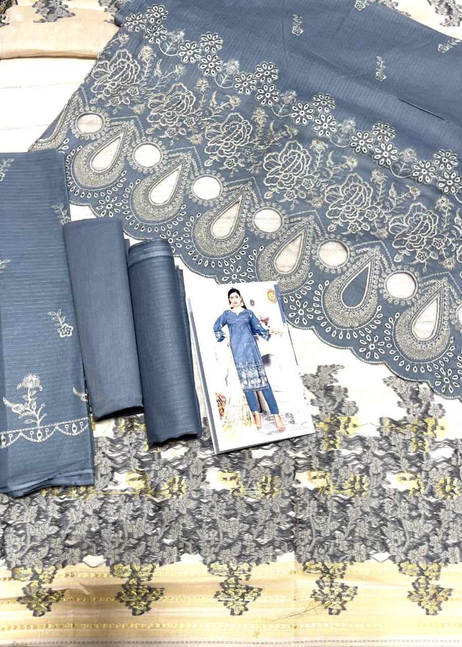 🩶 Zauq Luxury 3 Piece Embroidered Suit – Brosha Dupatta | Unstitched