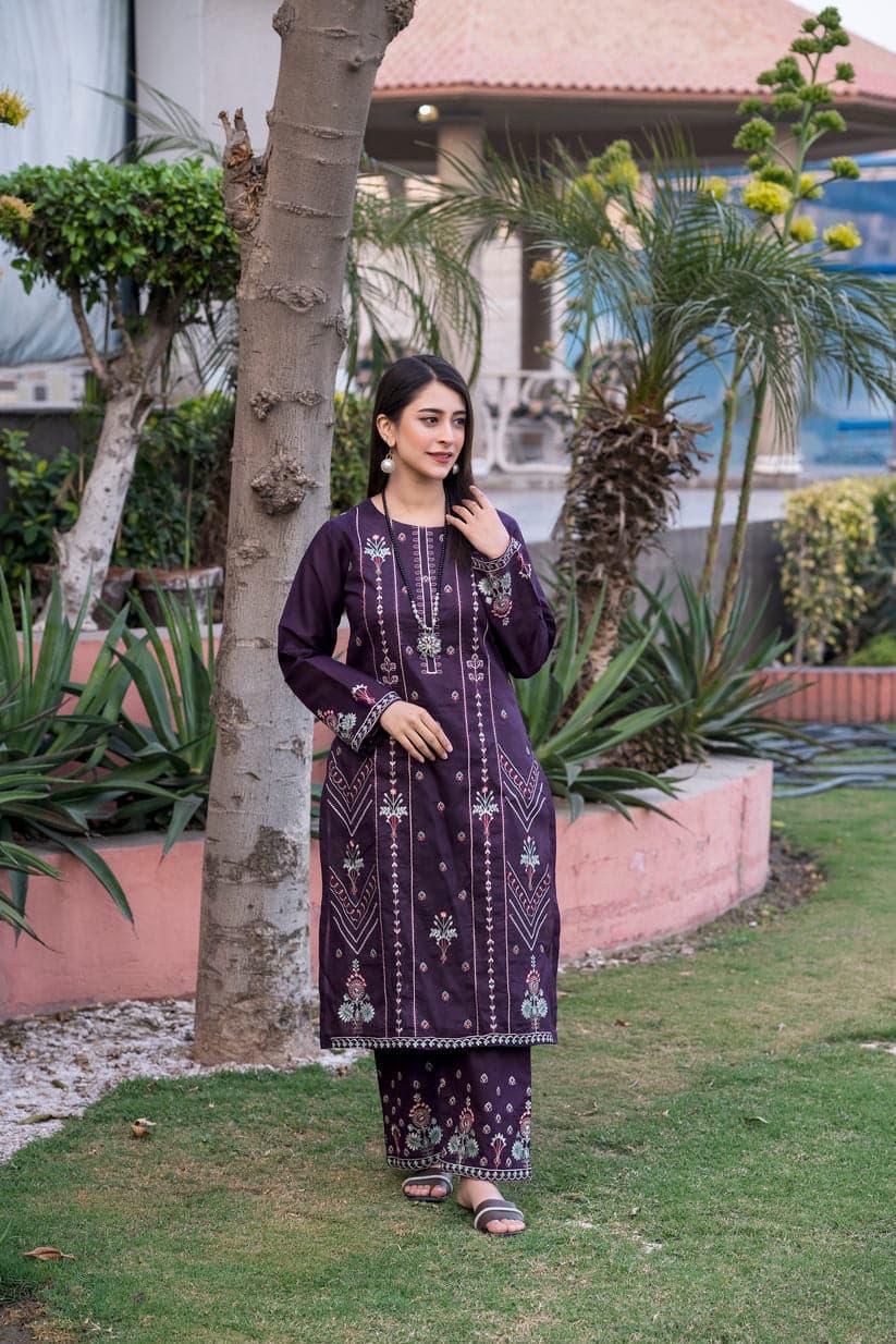 SAYA Original Premium 2 Piece Embroidered Lawn Suit – Deep Plum | Summer Collection 2026