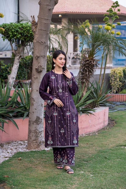 SAYA Original Premium 2 Piece Embroidered Lawn Suit – Deep Plum | Summer Collection 2026