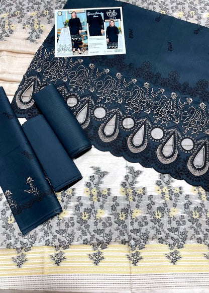 🖤 Zauq 3 Piece Embroidered Suit – Black