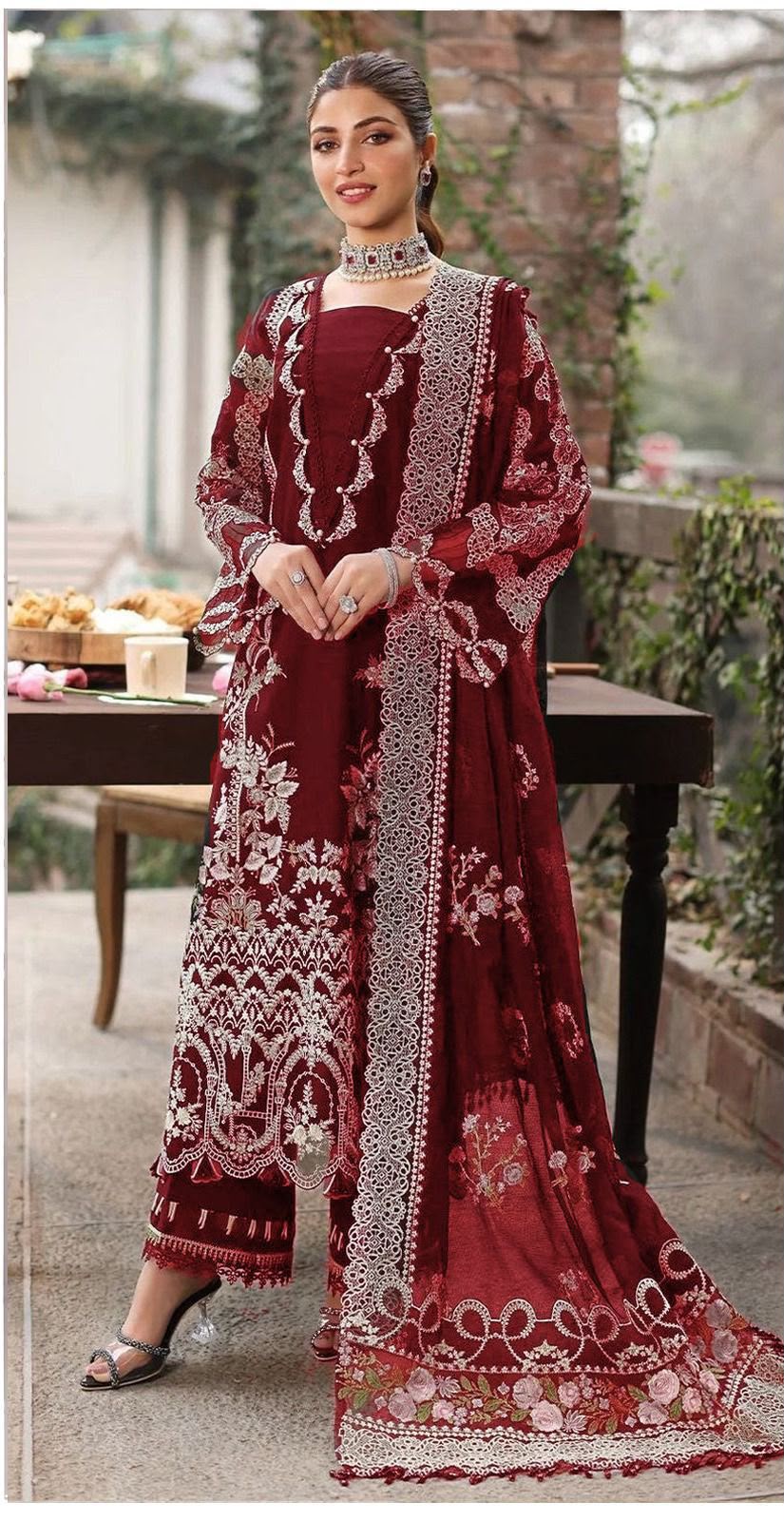 ❤️ Luxury Maroon Embroidered 3-Piece Lawn Suit