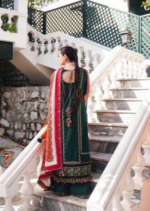 💚 Luxury Dark Green Embroidered 3-Piece Lawn Suit