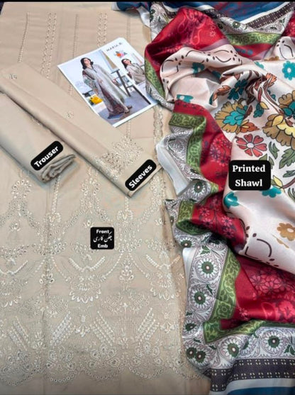 🤍 Luxury Beige Embroidered 3-Piece Lawn Suit