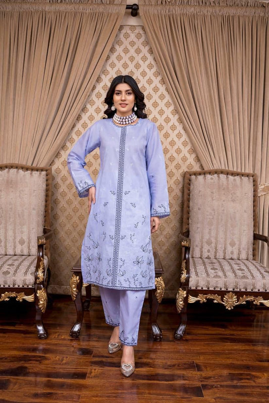 SAYA Original Premium 2 Piece Embroidered Lawn Suit – Ash Blue | Summer Collection 2026