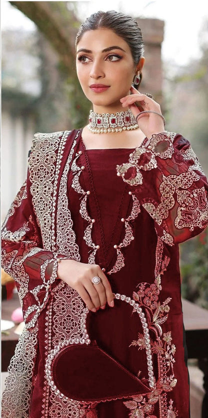 ❤️ Luxury Maroon Embroidered 3-Piece Lawn Suit