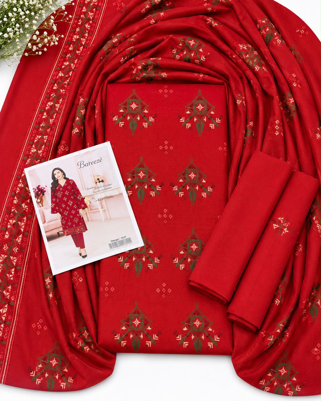 Bareeze Embroidered Lawn 2 Piece – Red