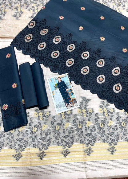🖤 Zauq Premium 3 Piece Embroidered Suit – Black | Printed Brosha Dupatta | Unstitched