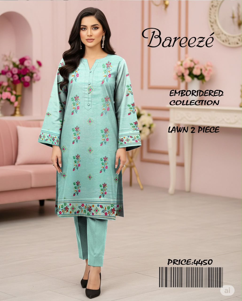 Bareeze Embroidered Lawn 2 Piece – Mint Green