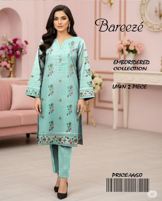 Bareeze Embroidered Lawn 2 Piece – Mint Green