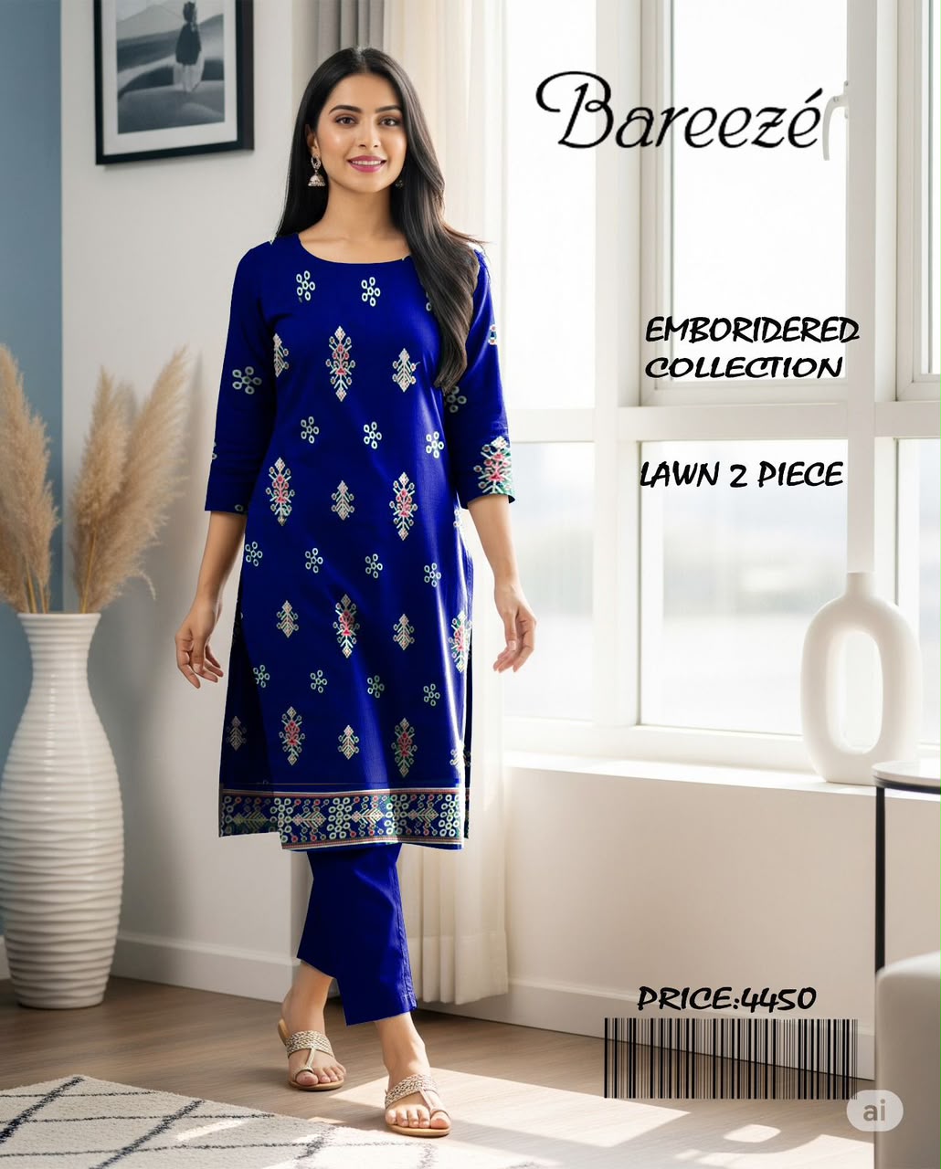 💙 Bareezé Embroidered Collection – Royal Blue Lawn 2 Piece Suit