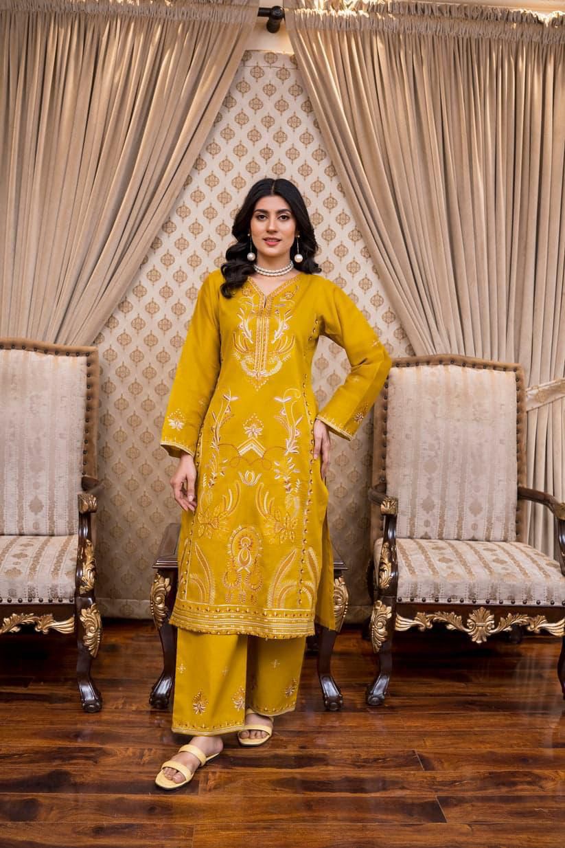 SAYA Original Premium 2 Piece Embroidered Lawn Suit – Dove Mustard | Summer Collection 2026
