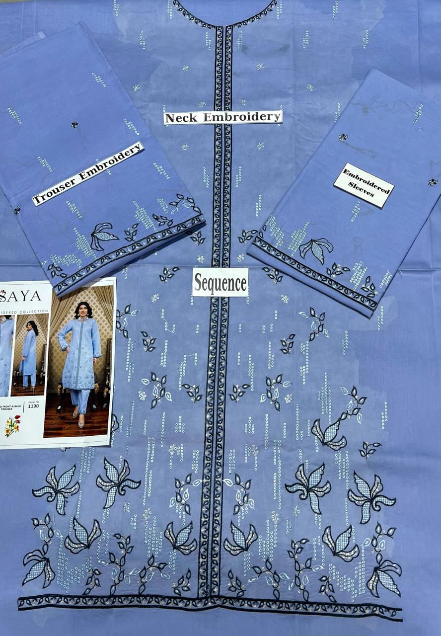 SAYA Original Premium 2 Piece Embroidered Lawn Suit – Ash Blue | Summer Collection 2026