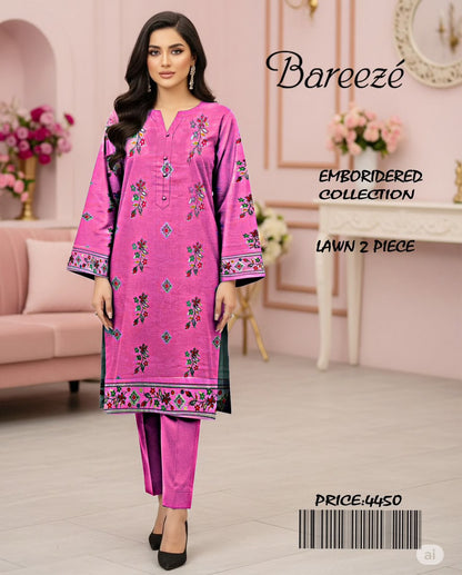 💗 Bareezé Embroidered Lawn 2 Piece – Tea Pink