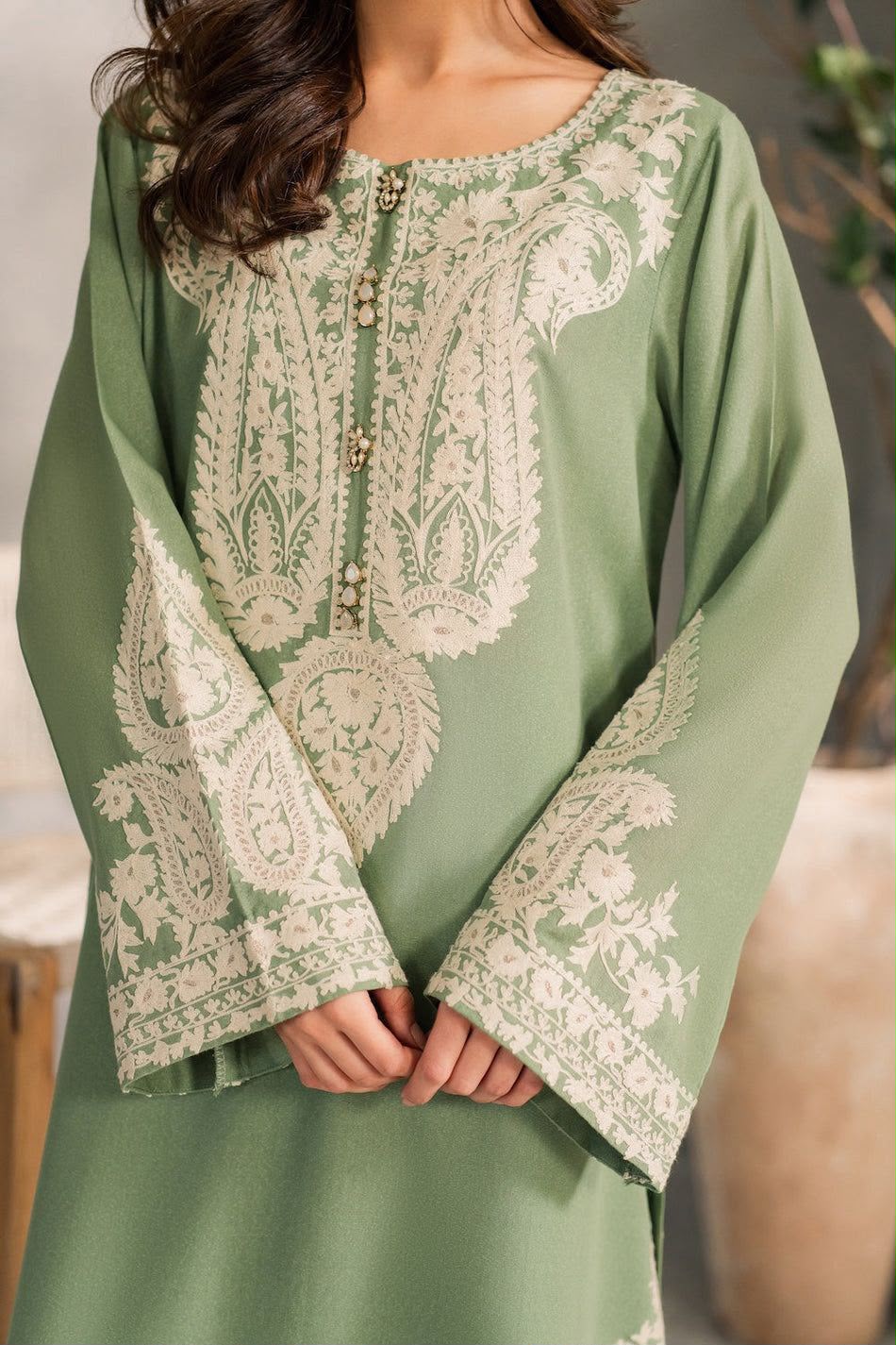 💚 Luxury Sage Green Embroidered 3-Piece Airjet Lawn Suit