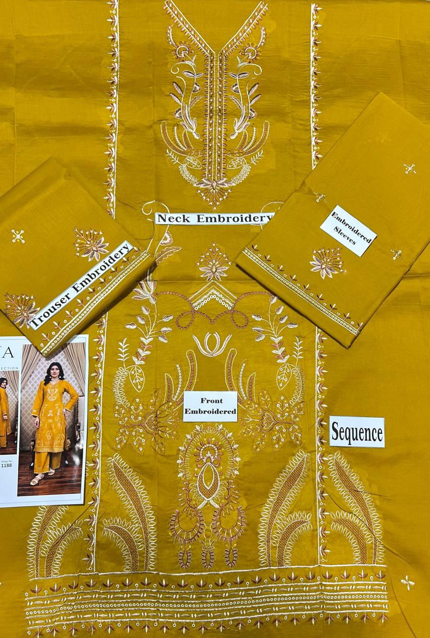 SAYA Original Premium 2 Piece Embroidered Lawn Suit – Dove Mustard | Summer Collection 2026