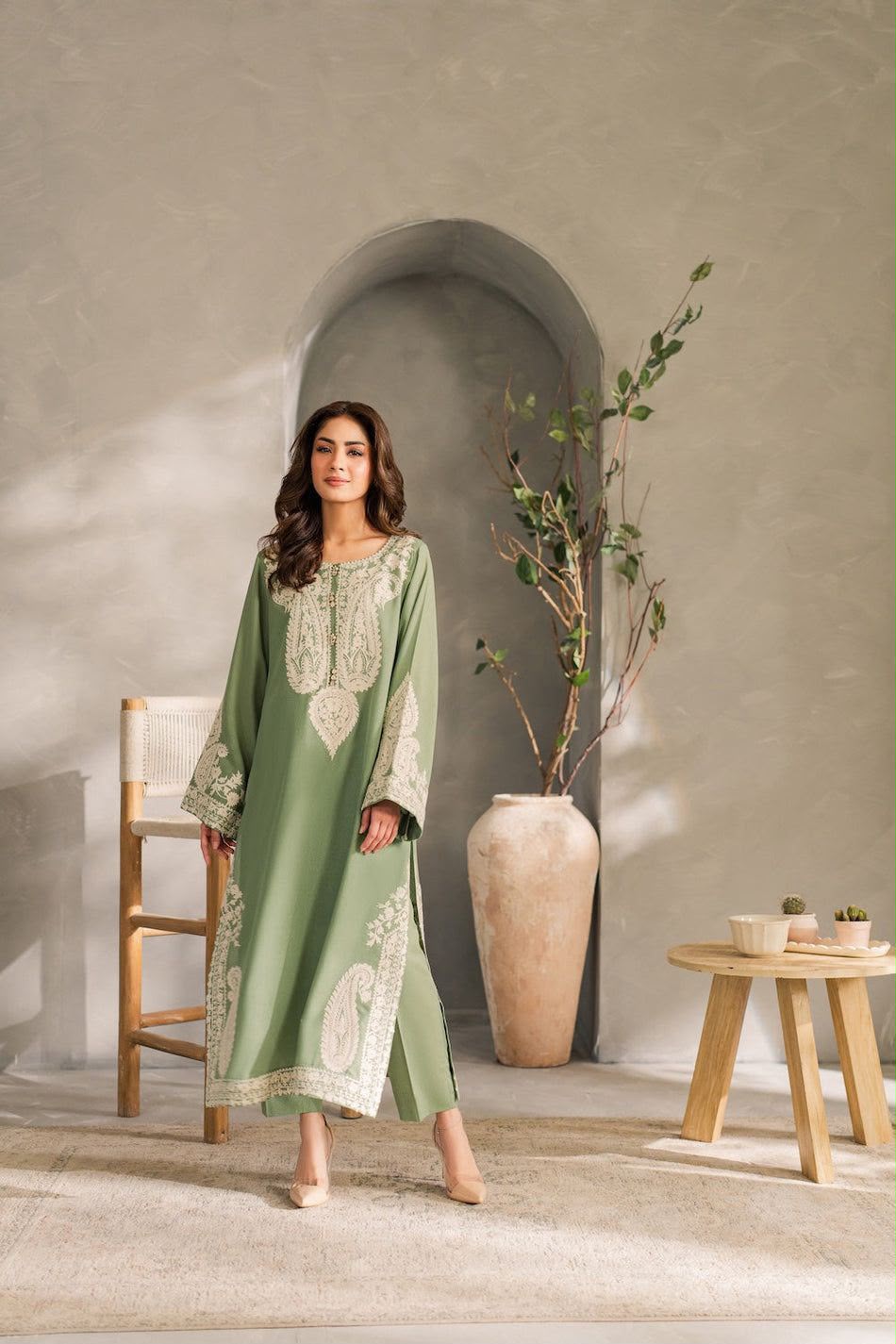 💚 Luxury Sage Green Embroidered 3-Piece Airjet Lawn Suit