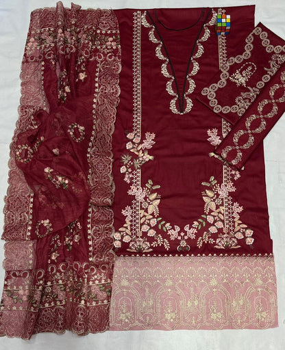 ❤️ Luxury Maroon Embroidered 3-Piece Lawn Suit