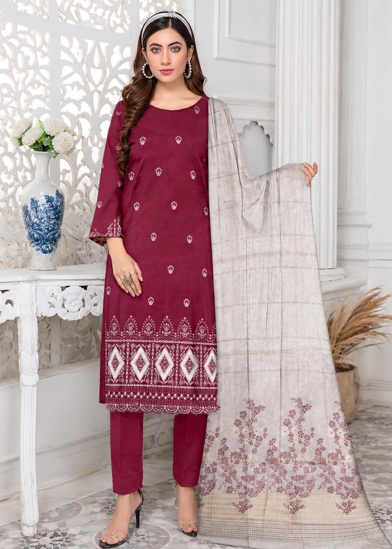 💗 Zauq 3 Piece Embroidered Suit Tea Pink