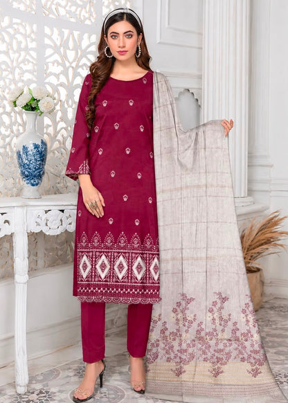 💗 Zauq 3 Piece Embroidered Suit Tea Pink
